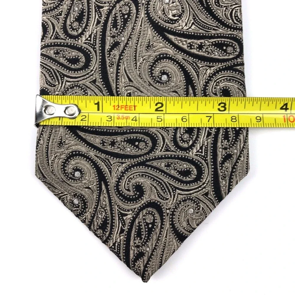 Chaps Ralph Lauren Men's Tie 100% Silk Light Brown Tan Black Paisley Necktie 58